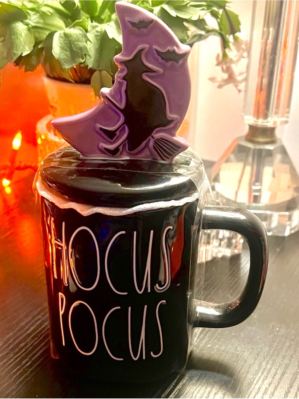 Rae Dunn HOCUS POCUS Halloween Mug BLACK with topper/ Ceramic 16 oz NWT